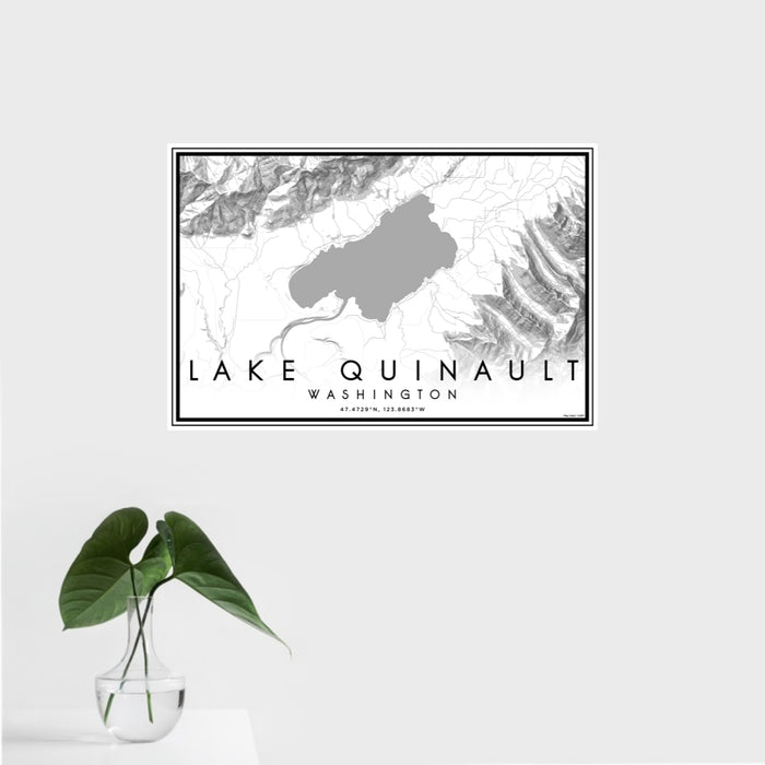 16x24 Lake Quinault Washington Map Print Landscape Orientation in Classic Style With Tropical Plant Leaves in Water