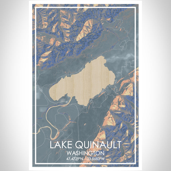 Lake Quinault Washington Map Print Portrait Orientation in Afternoon Style With Shaded Background