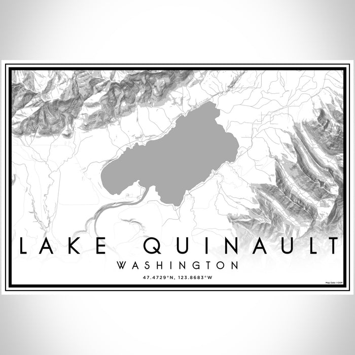 Lake Quinault Washington Map Print Landscape Orientation in Classic Style With Shaded Background