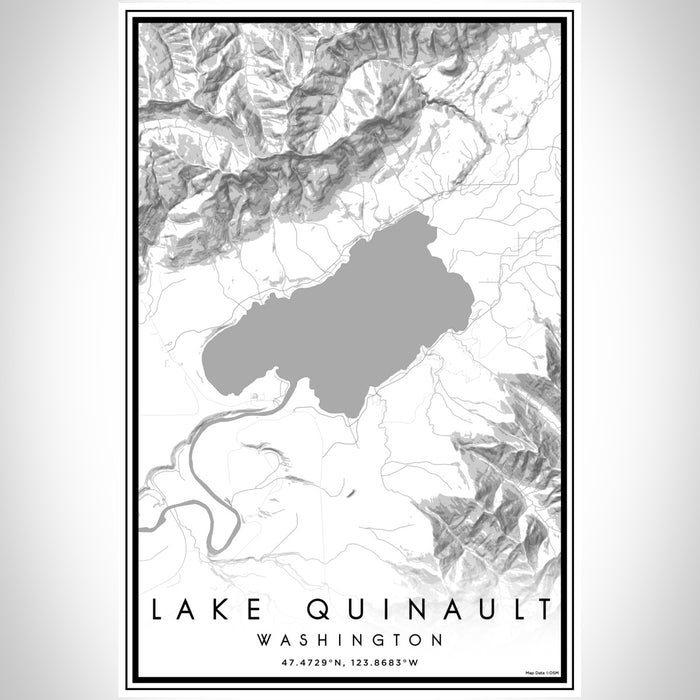 Lake Quinault Washington Map Print Portrait Orientation in Classic Style With Shaded Background