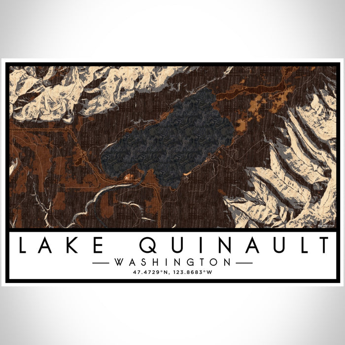 Lake Quinault Washington Map Print Landscape Orientation in Ember Style With Shaded Background