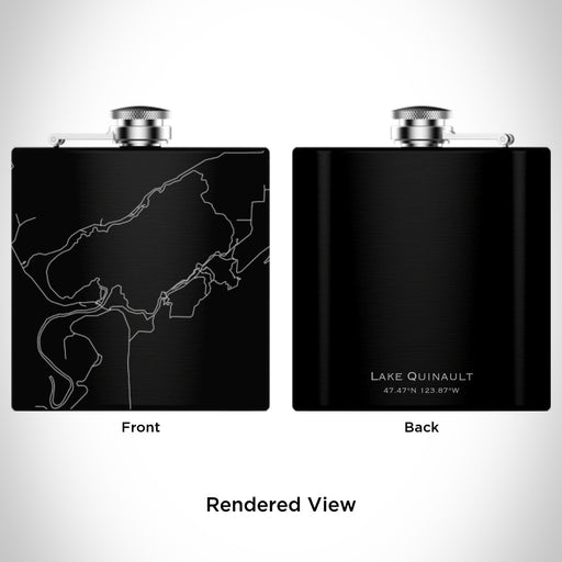 Rendered View of Lake Quinault Washington Map Engraving on 6oz Stainless Steel Flask in Black