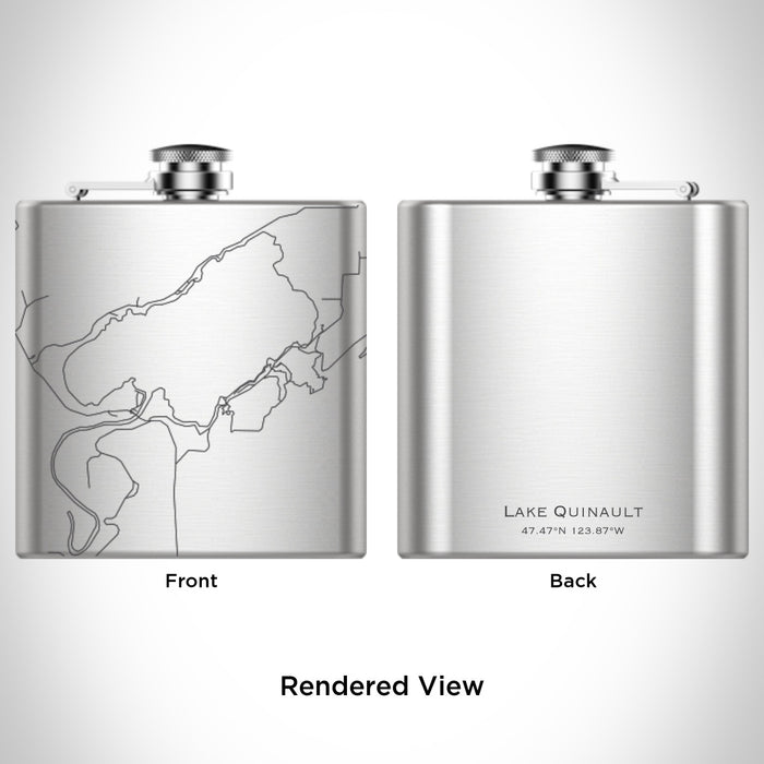 Rendered View of Lake Quinault Washington Map Engraving on 6oz Stainless Steel Flask