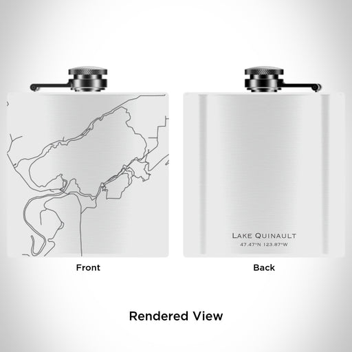 Rendered View of Lake Quinault Washington Map Engraving on 6oz Stainless Steel Flask in White
