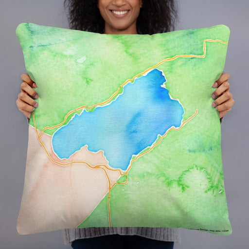 Person holding 22x22 Custom Lake Quinault Washington Map Throw Pillow in Watercolor