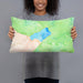 Person holding 20x12 Custom Lake Quinault Washington Map Throw Pillow in Watercolor