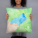Person holding 18x18 Custom Lake Quinault Washington Map Throw Pillow in Watercolor