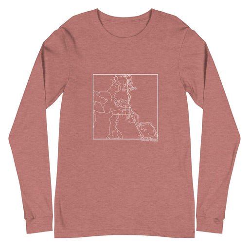 Lakeside Montana  Map Unisex Long-Sleeve T-shirt with City inscription in Heather Mauve