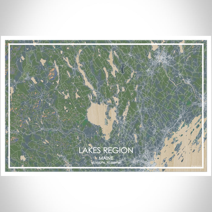 Lakes Region Maine Map Print Landscape Orientation in Afternoon Style With Shaded Background