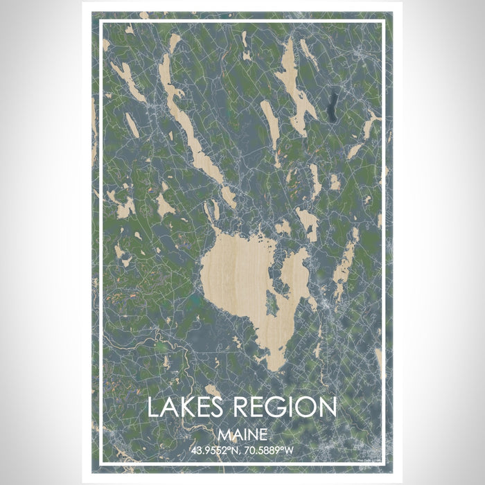 Lakes Region Maine Map Print Portrait Orientation in Afternoon Style With Shaded Background