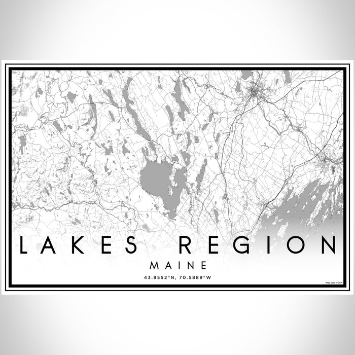 Lakes Region Maine Map Print Landscape Orientation in Classic Style With Shaded Background