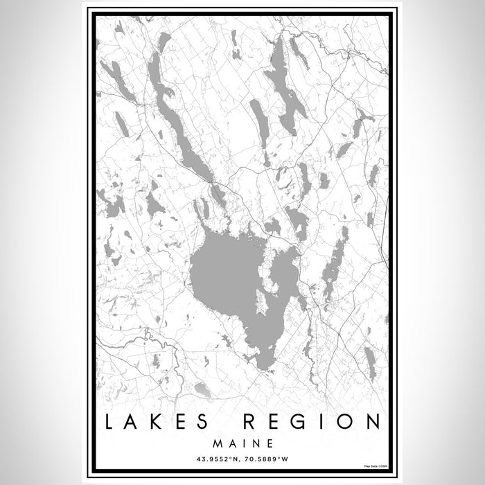 Lakes Region Maine Map Print Portrait Orientation in Classic Style With Shaded Background
