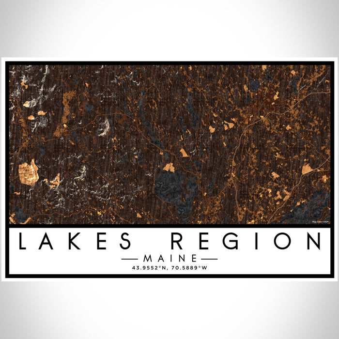 Lakes Region Maine Map Print Landscape Orientation in Ember Style With Shaded Background