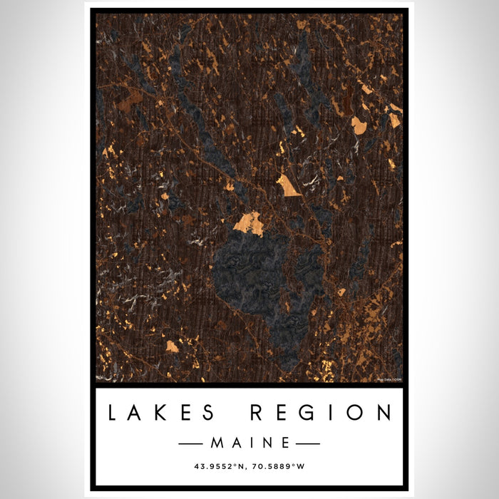 Lakes Region Maine Map Print Portrait Orientation in Ember Style With Shaded Background