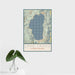 16x24 Lake Tahoe Sierra Nevada Map Print Portrait Orientation in Woodblock Style With Tropical Plant Leaves in Water