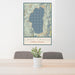 24x36 Lake Tahoe Sierra Nevada Map Print Portrait Orientation in Woodblock Style Behind 2 Chairs Table and Potted Plant