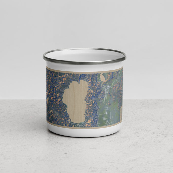 Front View Custom Lake Tahoe Sierra Nevada Map Enamel Mug in Afternoon