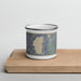 Front View Custom Lake Tahoe Sierra Nevada Map Enamel Mug in Afternoon on Cutting Board