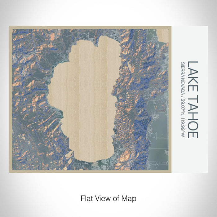 Rendered View of Lake Tahoe Sierra Nevada Map on 20oz Stainless Steel Insulated Bottle with Bamboo Top with printed afternoon style map