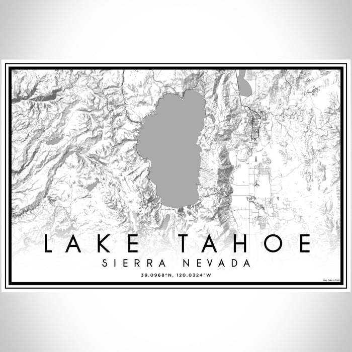 Lake Tahoe Sierra Nevada Map Print Landscape Orientation in Classic Style With Shaded Background