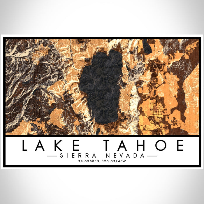 Lake Tahoe Sierra Nevada Map Print Landscape Orientation in Ember Style With Shaded Background