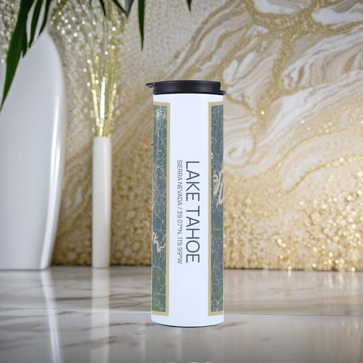 Lake Tahoe Sierra Nevada Custom City Map Inscription Coordinates on 17oz Stainless Steel Insulated Tumbler in Afternoon Map Style