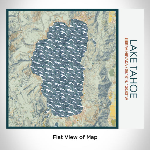 Rendered View of Lake Tahoe Sierra Nevada Map on 17oz Stainless Steel Insulated Tumbler in Woodblock Map Style