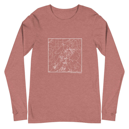 Lake Tenkiller Oklahoma  Map Unisex Long-Sleeve T-shirt with City inscription in Heather Mauve