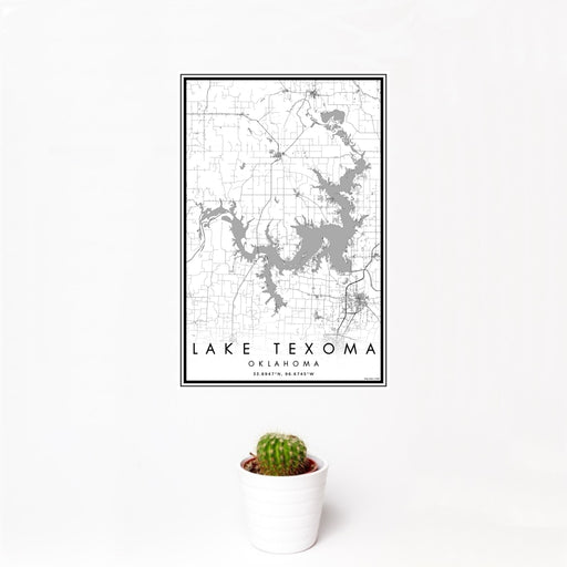 12x18 Lake Texoma Oklahoma Map Print Portrait Orientation in Classic Style With Small Cactus Plant in White Planter