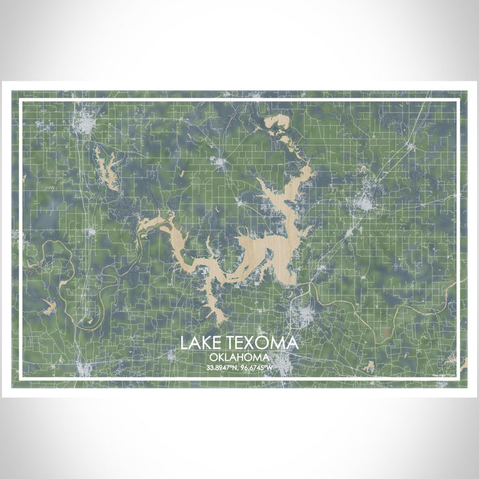 Lake Texoma Oklahoma Map Print Landscape Orientation in Afternoon Style With Shaded Background