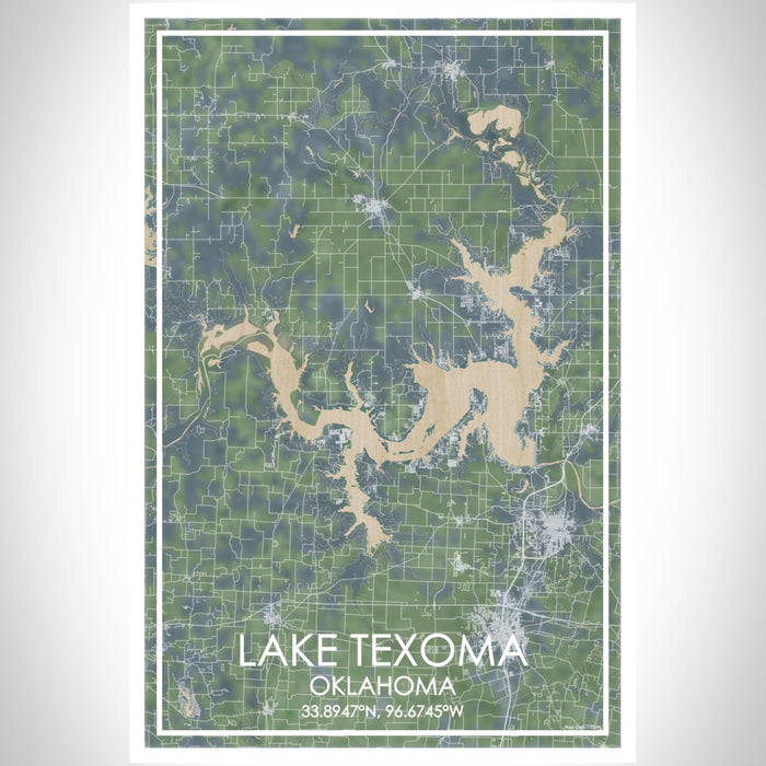 Lake Texoma Oklahoma Map Print Portrait Orientation in Afternoon Style With Shaded Background
