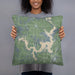 Person holding 18x18 Custom Lake Texoma Oklahoma Map Throw Pillow in Afternoon