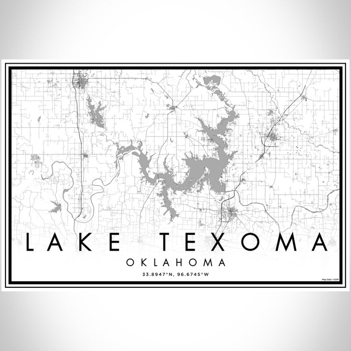 Lake Texoma Oklahoma Map Print Landscape Orientation in Classic Style With Shaded Background