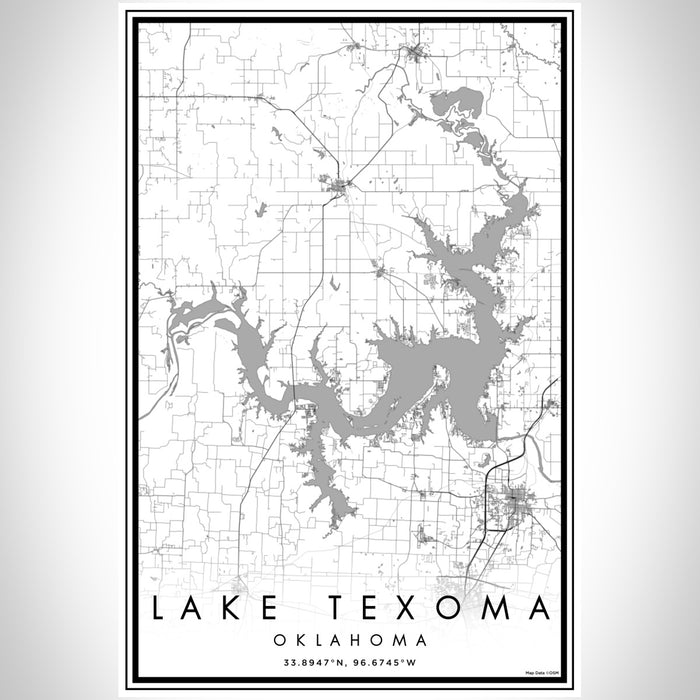 Lake Texoma Oklahoma Map Print Portrait Orientation in Classic Style With Shaded Background