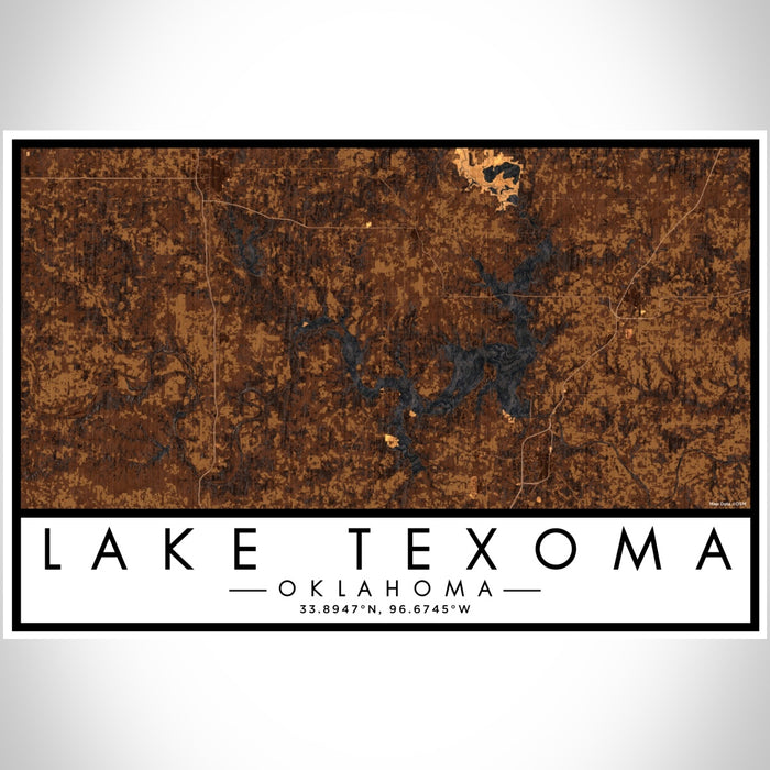 Lake Texoma Oklahoma Map Print Landscape Orientation in Ember Style With Shaded Background