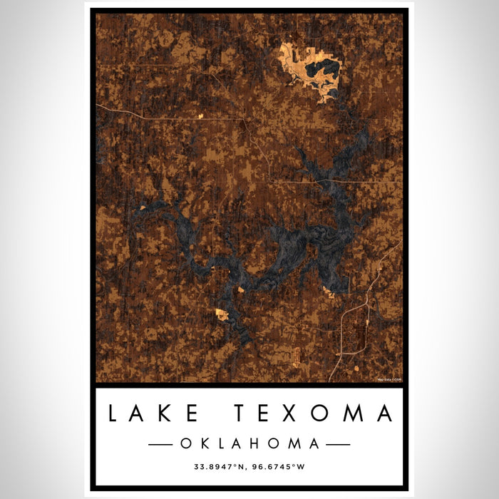 Lake Texoma Oklahoma Map Print Portrait Orientation in Ember Style With Shaded Background