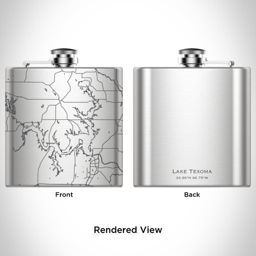 Rendered View of Lake Texoma Oklahoma Map Engraving on 6oz Stainless Steel Flask