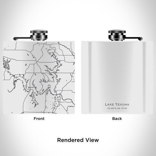 Rendered View of Lake Texoma Oklahoma Map Engraving on 6oz Stainless Steel Flask in White