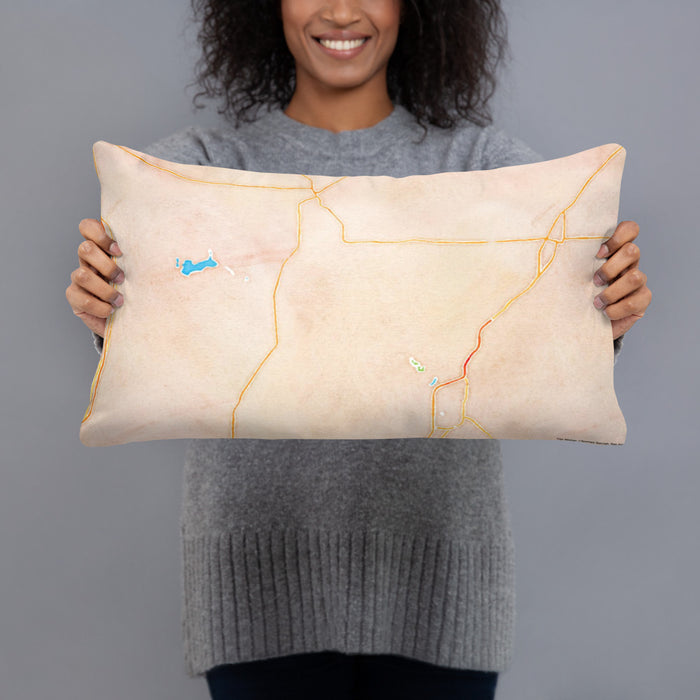 Person holding 20x12 Custom Lake Texoma Oklahoma Map Throw Pillow in Watercolor
