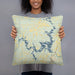 Person holding 18x18 Custom Lake Texoma Oklahoma Map Throw Pillow in Woodblock