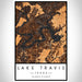 Lake Travis Texas Map Print Portrait Orientation in Ember Style With Shaded Background