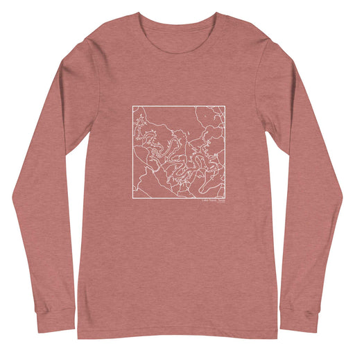 Lake Travis Texas  Map Unisex Long-Sleeve T-shirt with City inscription in Heather Mauve