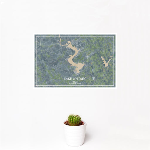 12x18 Lake Whitney Texas Map Print Landscape Orientation in Afternoon Style With Small Cactus Plant in White Planter