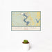 12x18 Lake Whitney Texas Map Print Landscape Orientation in Woodblock Style With Small Cactus Plant in White Planter