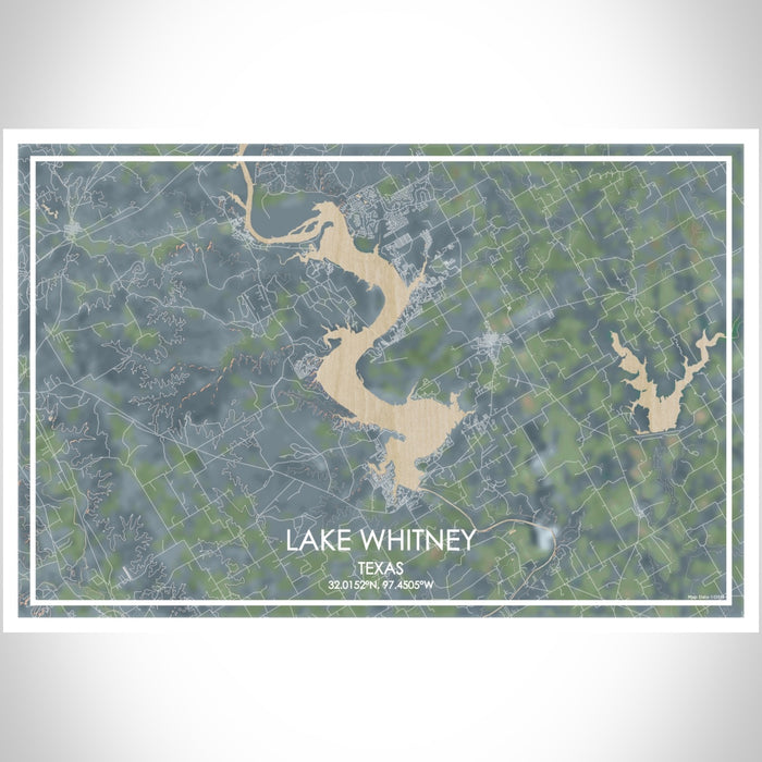 Lake Whitney Texas Map Print Landscape Orientation in Afternoon Style With Shaded Background