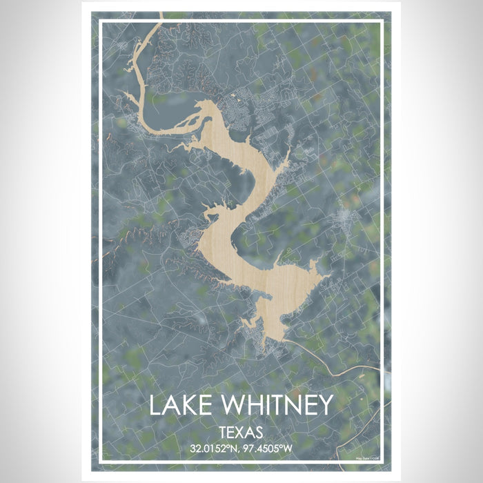 Lake Whitney Texas Map Print Portrait Orientation in Afternoon Style With Shaded Background