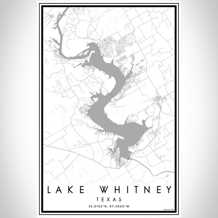 Lake Whitney Texas Map Print Portrait Orientation in Classic Style With Shaded Background