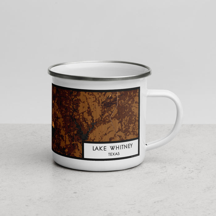 Right View Custom Lake Whitney Texas Map Enamel Mug in Ember