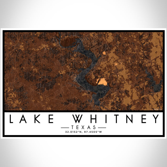 Lake Whitney Texas Map Print Landscape Orientation in Ember Style With Shaded Background