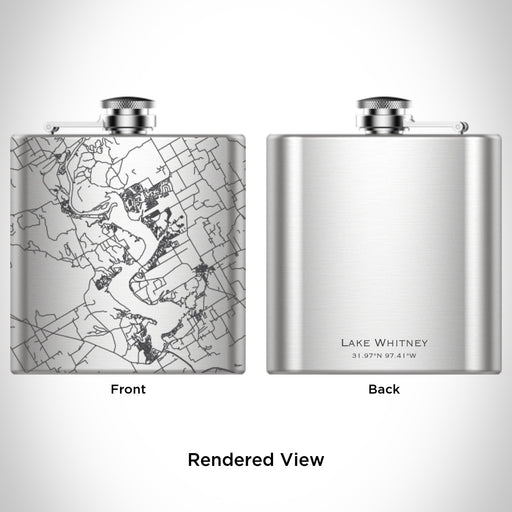 Rendered View of Lake Whitney Texas Map Engraving on 6oz Stainless Steel Flask